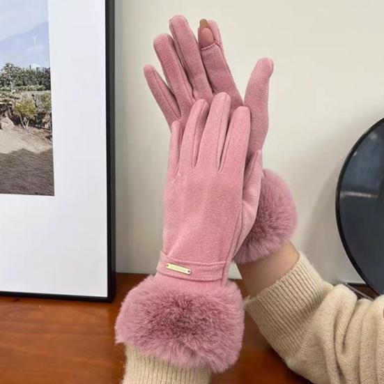 Женские термоперчатки Теплые зимние перчатки с меховыми манжетами Ветрозащитные перчатки для вождения, езды на велосипеде, катания на лыжах, с сенсорным экраном для
