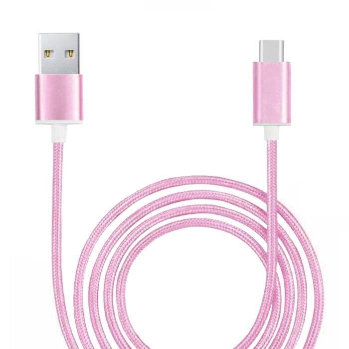 Câble Type C pour Xiaomi Redmi K40 Câble USB Tressé Nylon 1,3 Mètre Câble Charge-Synchro Rapide-Transfert de données Type C - ROSE