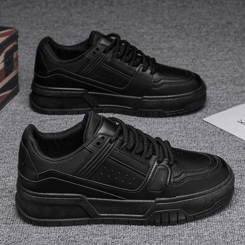 Мужская обувь весна и осень нишевый дизайн универсальные повседневные чисто черные туфли для молодежи спортивные туфли на толстой подошве увеличивающие рост