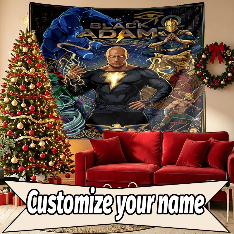 Custom Name Personalized Black Adam Print Tapestry, Wall Art Decor, Bedroom, Dorm, Apartment, LivingRoom, Party Backdrop, Gift for Birthday