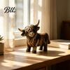 Detailed Pastoral Home Accessories Farmhouse Highland Cow Figurine, Resin Scottish Bull Statue, Rustic Chic Animal Theme Room Decor Tabletop Ornament,