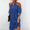 Women's Fashion Casual Hollow Out Metal Hanging Neck Off Shoulder Dress