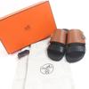 Pristine HERMES Sandals Shower Sandals Slides with Silver Metal Black brown Used