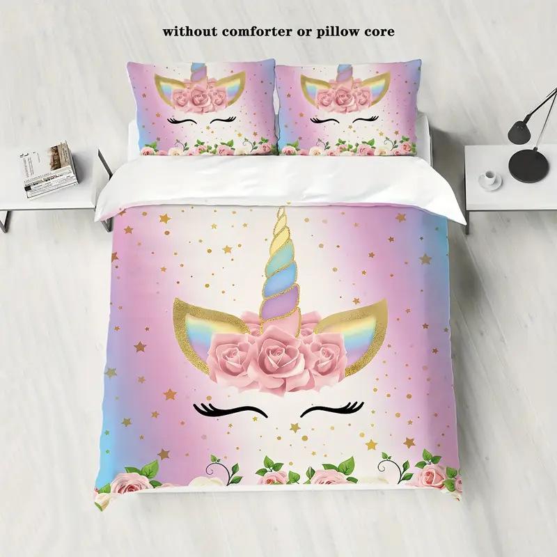Rainbow Unicorn Three-Piece Digital Printing Kit Quilt Cover Bedding