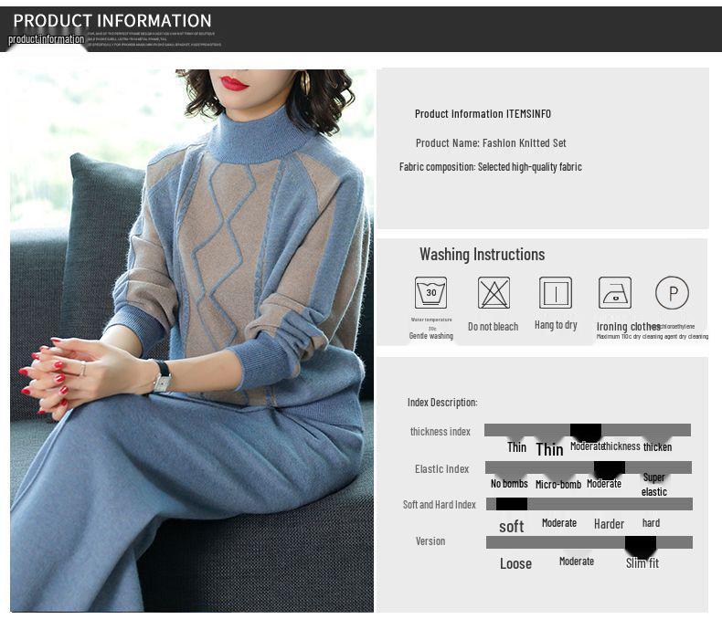 Повседневный трикотажный комплект для мамы с широкими брюками - Свитер больших размеров для женщин на осень/зиму