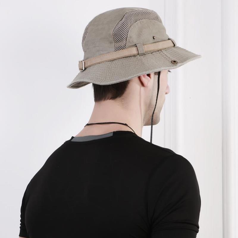 Новая уличная панама, мужская летняя дышащая панама, хлопковая сетчатая шляпа для рыбалки в джунглях, походная пляжная солнцезащитная кепка для мужчин