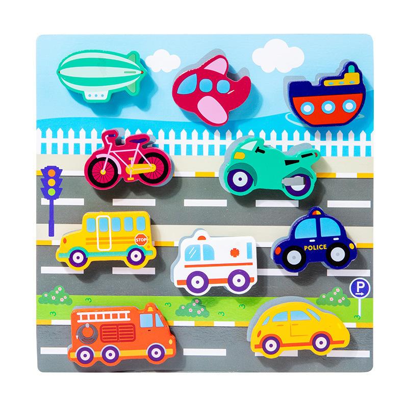 Wooden Montessori Toys Animal Transportation Sea Animal Fruits Early Education Fun 3D Paste Puzzle Toys for Children's Kids Gift