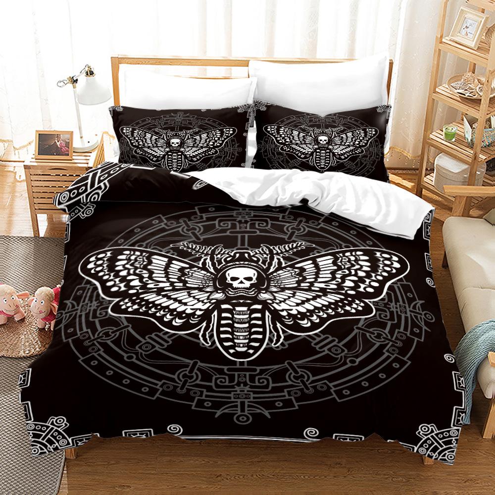 Комплект пододеяльников Death Moth King Queen Size Moon Skull Youth Gothic Insect Print Skeleton Bones Polyester Quilt Cover для детей
