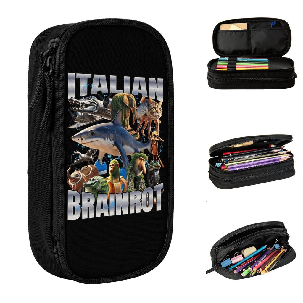 Italian Brainrot Tralalero Tralala Pencil Cases Pencil Pouch Pen Box for Student Big Capacity Bag School Supplies Stationery