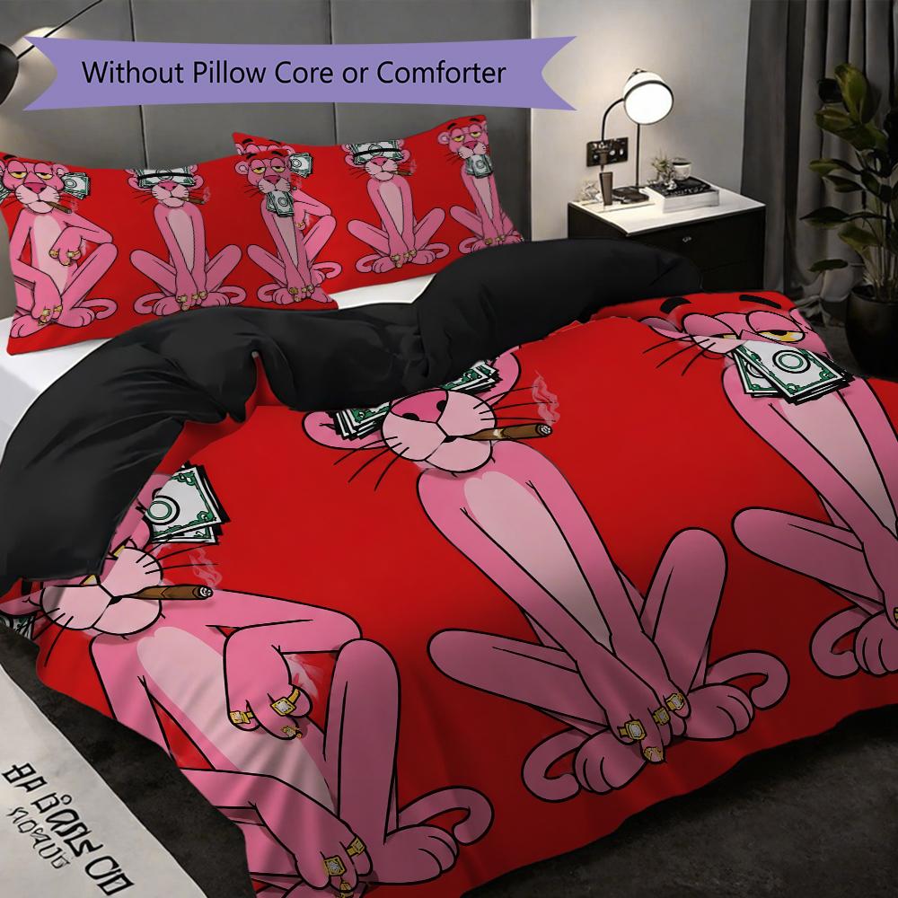Pink Panther Paw Print Bedding Without Core 1 Duvet Cover 2 Pillowcase Without Core Bedding Set Christmas Birthday Gift Soft And Comfortable
