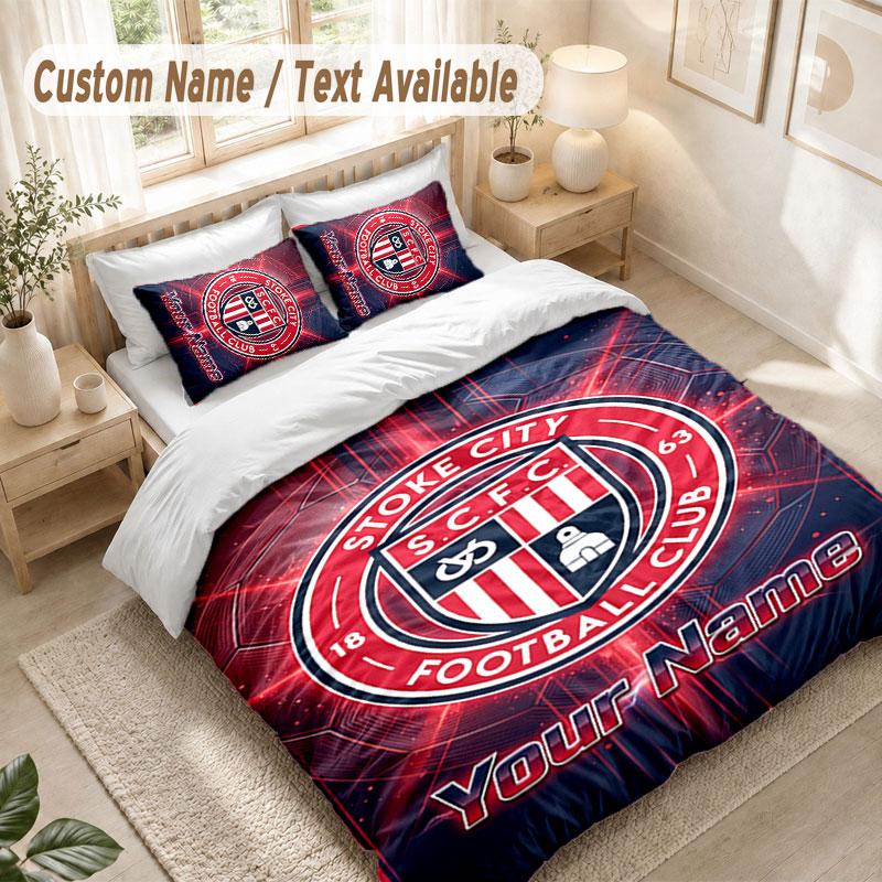 Custom Name Bedding Set 3 PiecesStoke City FC Print Duvet Cover + 2 Pillowcases Soft Bed Decor
