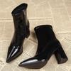 Brown Boots Women Round Toe Block Low Heel Chelsea Boots Black Slip On Patent Leather Ankle Boots Comfortable Non-slip Shoes