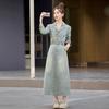 2025 Spring Retro Long Sleeve Denim Dress with Semi-Elastic Waist
