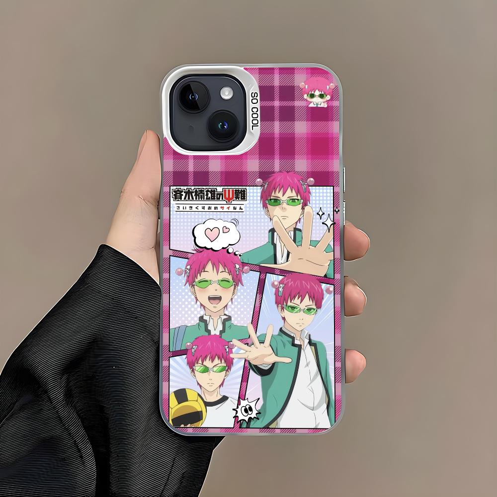 Чехол для телефона аниме S-Сайки Кусуо для iPhone 16 15 14 13 12 11 Pro Max Белый Матовый Лазерный Металлик Аврора Funda
