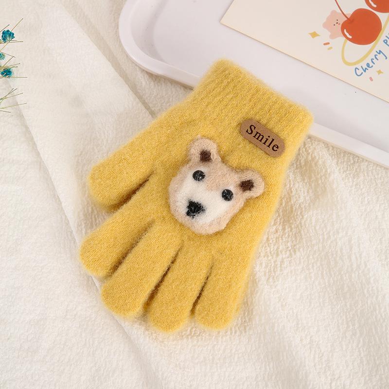 Детские зимние перчатки в корейском стиле с милым медведем - Теплые, Защищающие от холода, Пятипалые для мальчиков и девочек