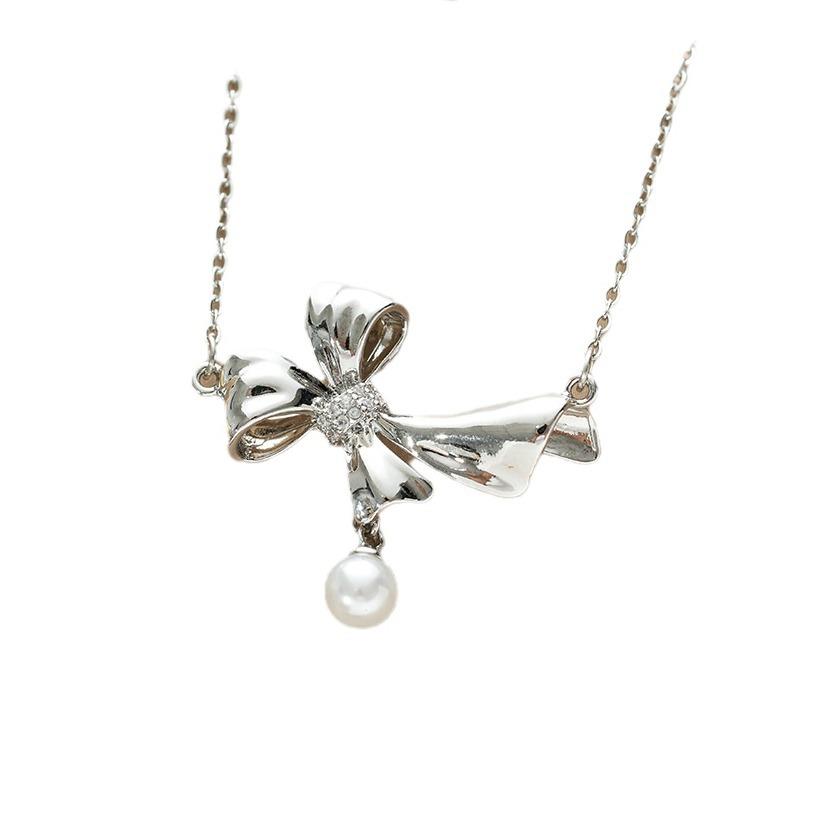 Новое ожерелье с жемчужным бантом, легкая роскошная цепочка на ключицу для женщин