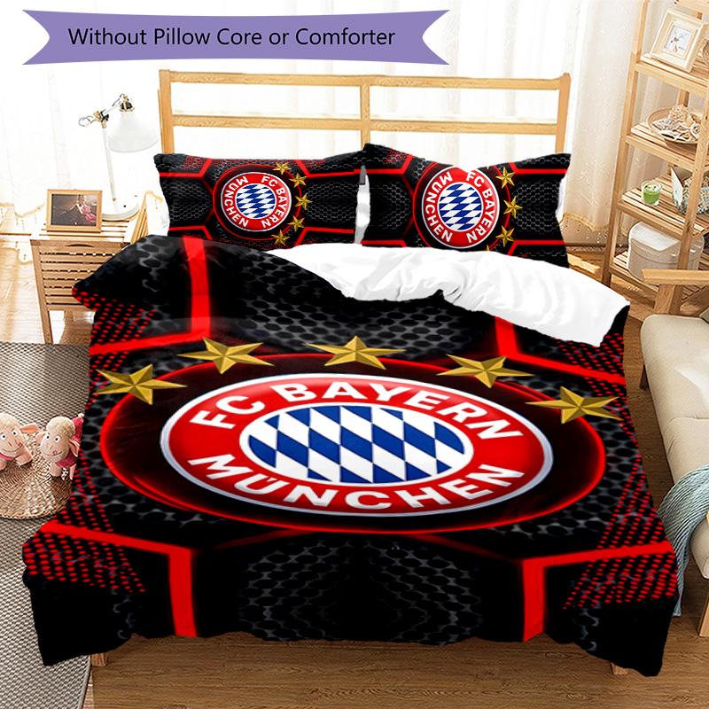 3pcs FC Bayern Munich logo pattern bedding set duvet cover set includes duvet cover &pillowcases, perfect all season bedroom decoration & gift