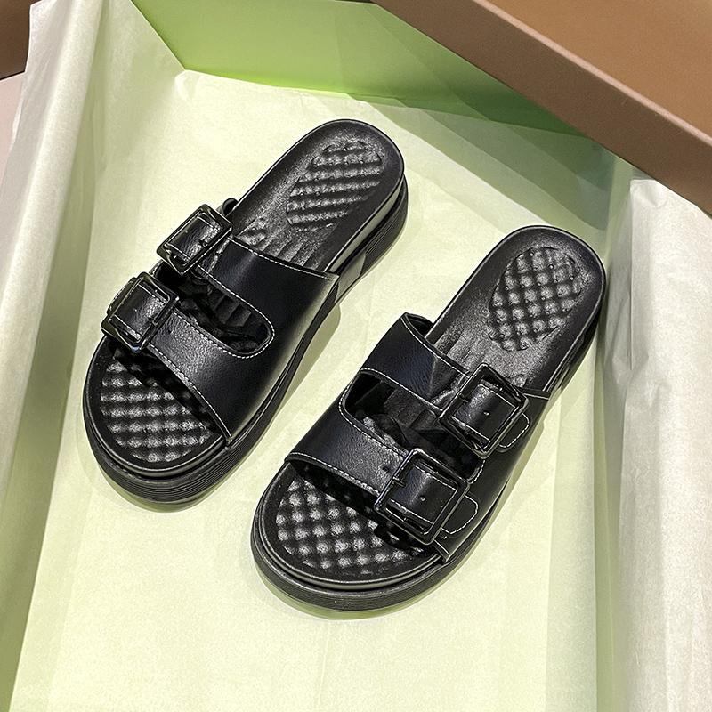 New Fashionable and Elegant Casual Thick-soled Sandals with Buckle Decoration Lightweight Flat Heel Open Toe Slippers NO:8678