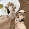 Cute Cow Slippers, Women's and Men's Plush Slippers, Winter Plush Thick Soled Slippers, Indoor Kawaii Shoes, Cartoon Style, Fabric Upper and Insole