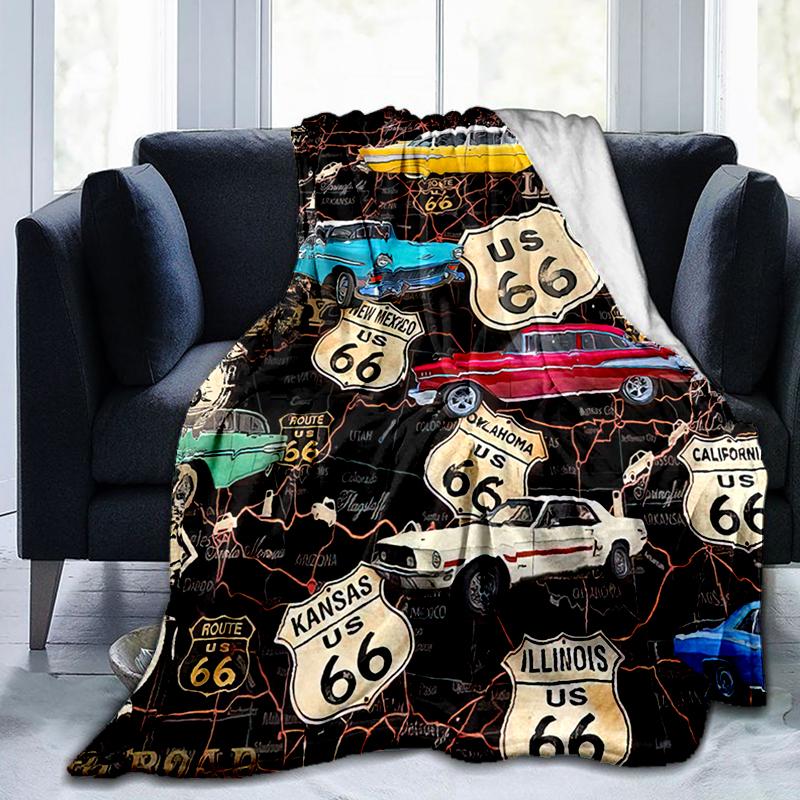 1PC Highway 66 pattern blanket, all season lightweight home office outdoor nap multifunctional blanket