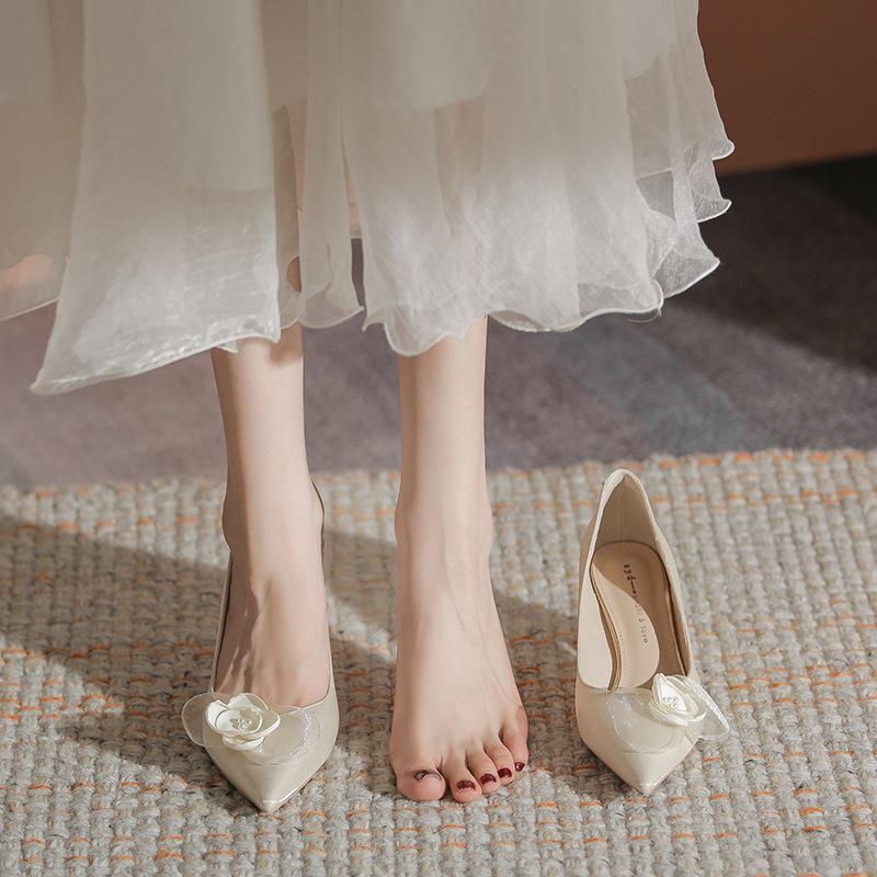 Свадебные туфли Камелия женские толстые каблуки не устают, неглубокий рот заостренный носок элегантные помолвочные высокие каблуки можно носить каждый день осенью