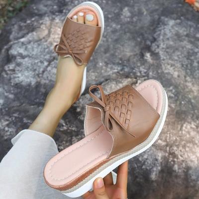 Туфли на танкетке нового стиля большого размера с открытым носком, повседневные танкетки, толстые шлепанцы