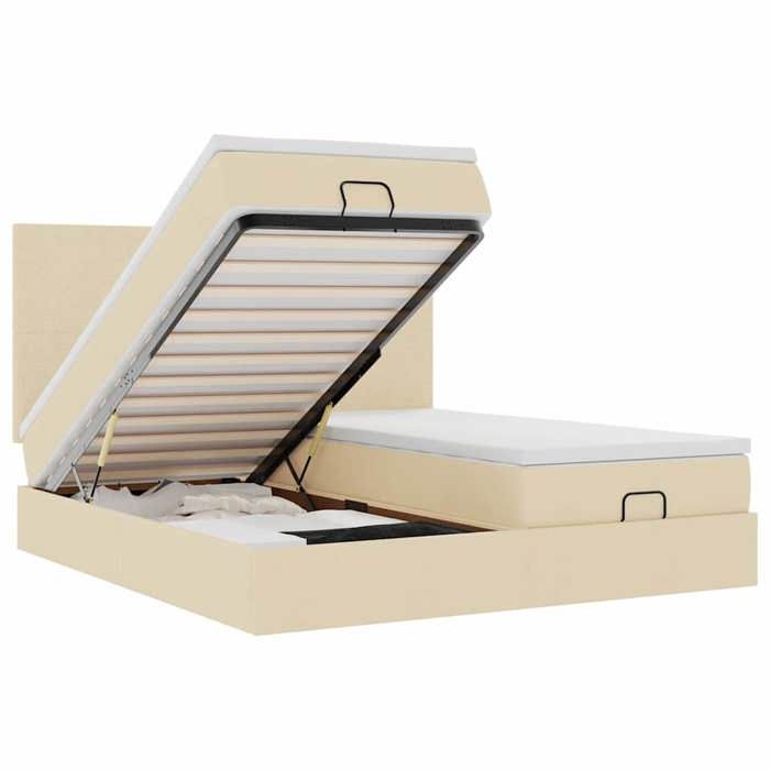Cadre de lit ottoman avec matelas - Maison Exclusive - 180x200 cm - Tissu crème - Rangement hydraulique