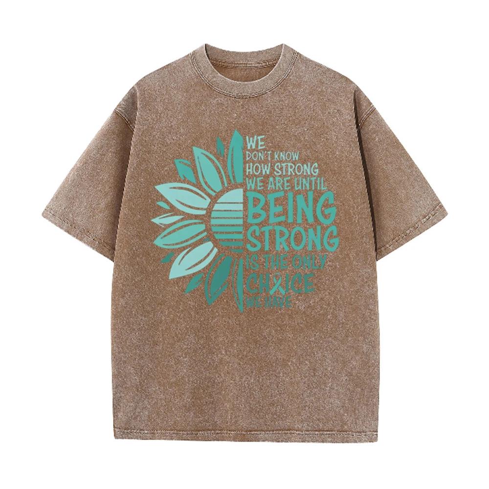 2026 Vintage Teal Sunflower Mental Health Slogan Graphic Black Acid Washed T Shirt Inspirational Strong Quote Oversized Unisex C
