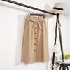 High Waist Knee Length Pleated School Skirt for Women Button Front Midi Skirt Spring Autumn Fashion