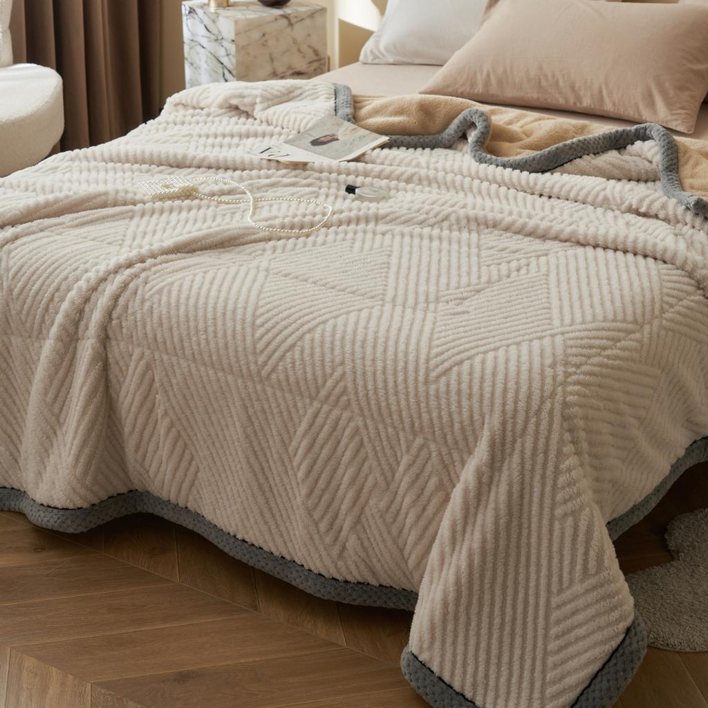 Тяжелое коралловое флисовое одеяло, двухслойное, плюшевое, теплое для осенне-зимнего периода, модное, полосатое, в клетку, из тафты, для дивана, для сна