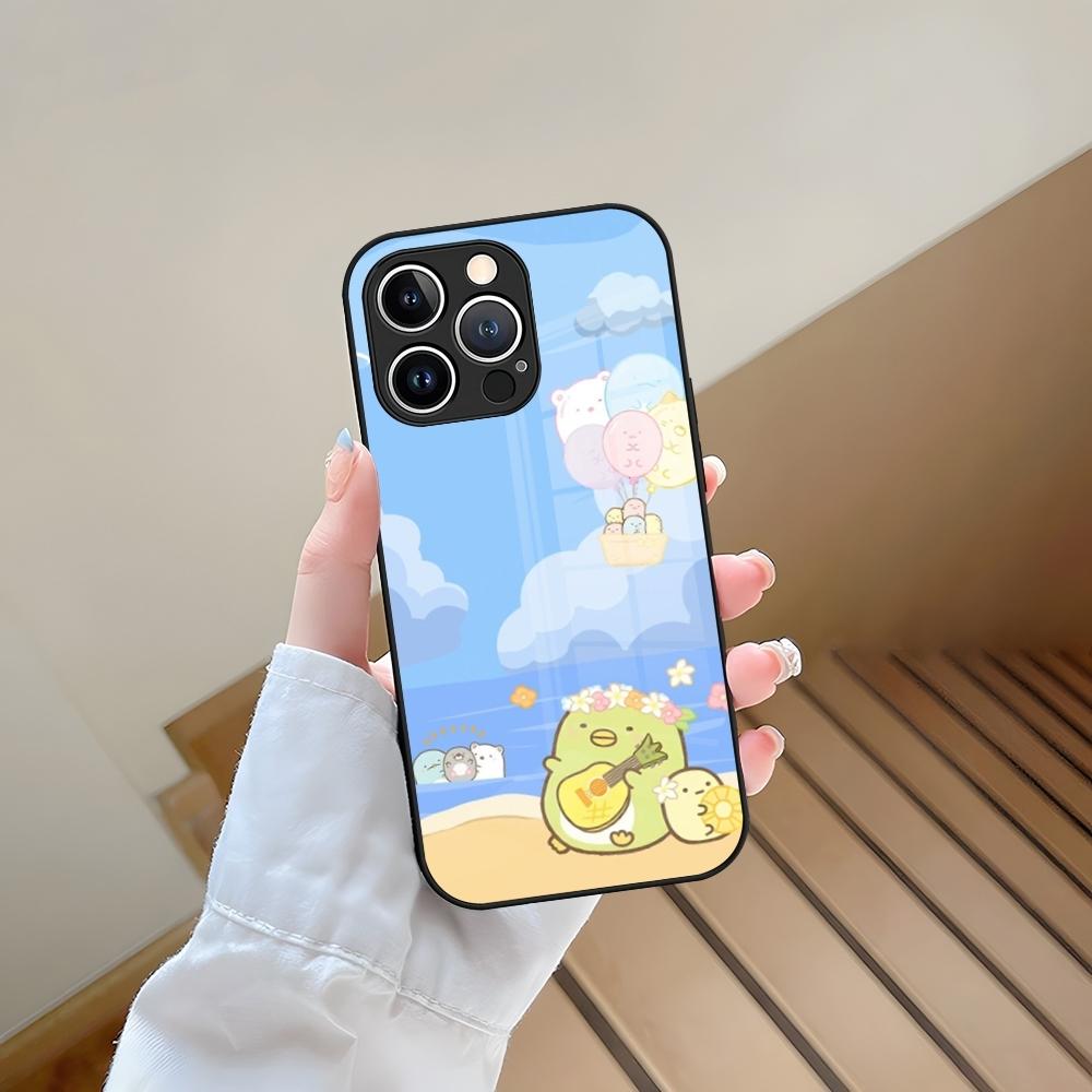 Мультяшный чехол Sumikko Gurashi со стеклом для IPhone 13 17 15 16 14 12 11 Pro Max Plus Mini XR XS SE2020 Coque