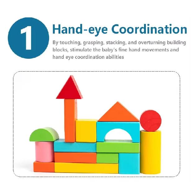 Wooden Building Blocks Set with Storage Bag Wooden Toys for Kids Assembled Building Blocks Early Educational Toys Birthday gift
