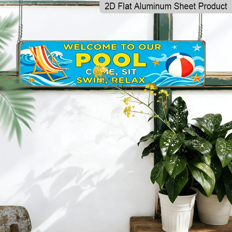 2D Flat- Aluminium Decorative Sign in A 2D Flat Design, Featuring A Beach Theme, Perfect for Decorating Your Poolside, Patio, Garden, Backyard