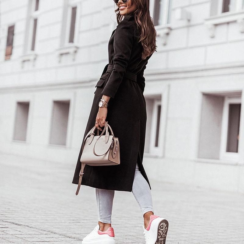 Женское элегантное длинное шерстяное пальто с поясом, однотонное, с длинным рукавом, шикарная верхняя одежда, женское, с заниженными плечами, пальто