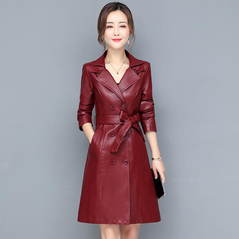 Autumn and Winter New Cotton Leather Coat Women's Mid Length Fashion Imitation Sheepskin Windbreaker Large Motorcycle PU Leather Coat