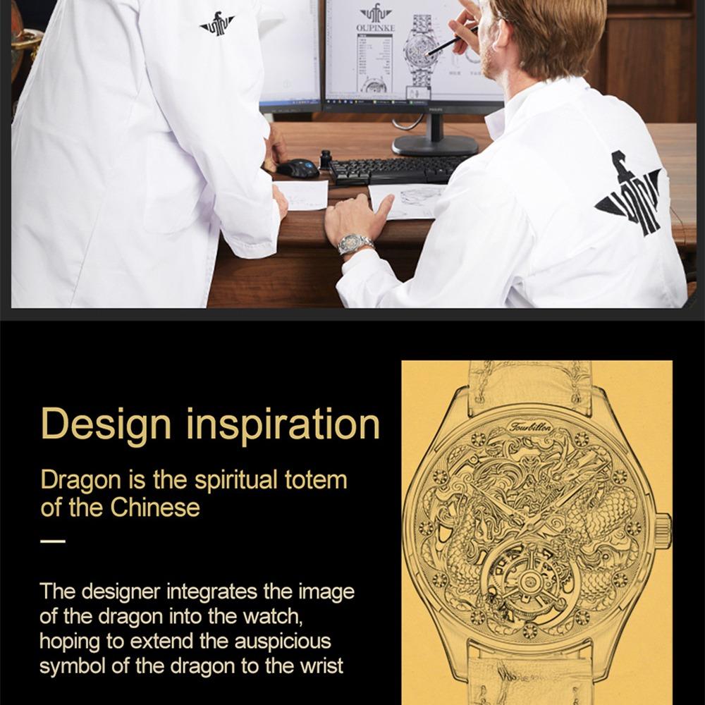 OUPINKE Мужские часы Механические часы с турбийоном через нижнюю часть Local Tyrant Gold Temperament Водонепроницаемые часы высокого класса