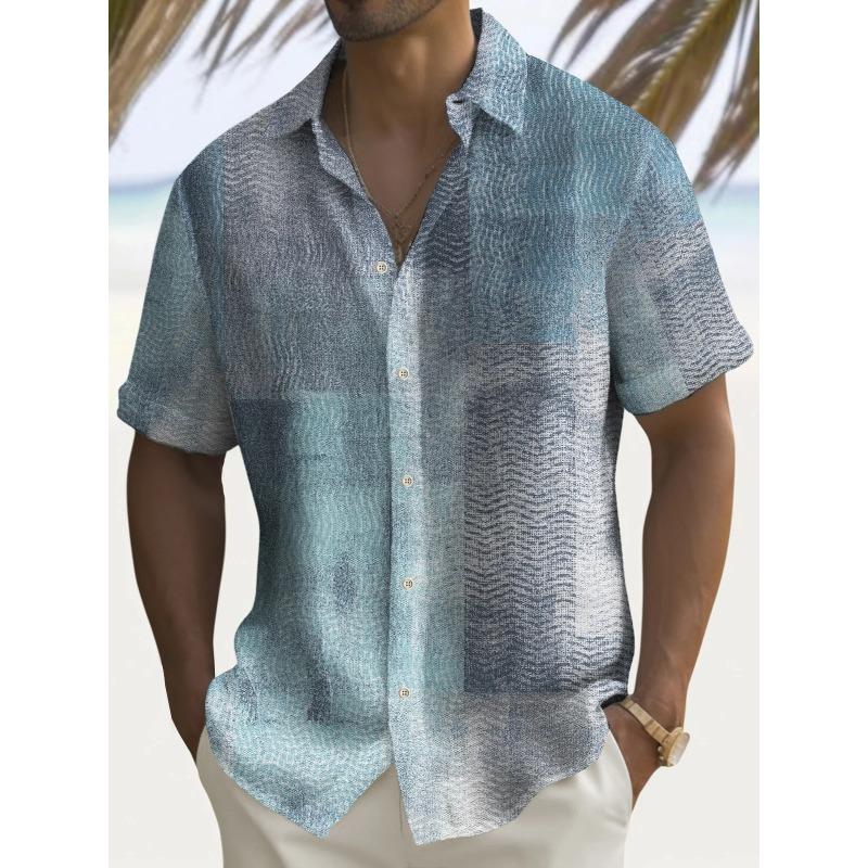 Летняя мужская рубашка с ретро-градиентной текстурой и 3D-принтом, однобортная рубашка с короткими рукавами, гавайская рубашка