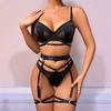 Luxury French See Through Lingerie Sexy Woman 5-Piece Exotic Bra and Panty with Garters Transparent Seamless Underwear Women Set