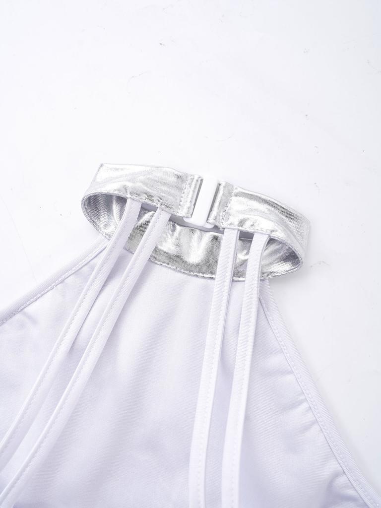 Костюм для танцев для девочек, топ-халтер без рукавов с открытой спиной, платье-пачка, украшенное блестящими пайетками, комплект с головным убором