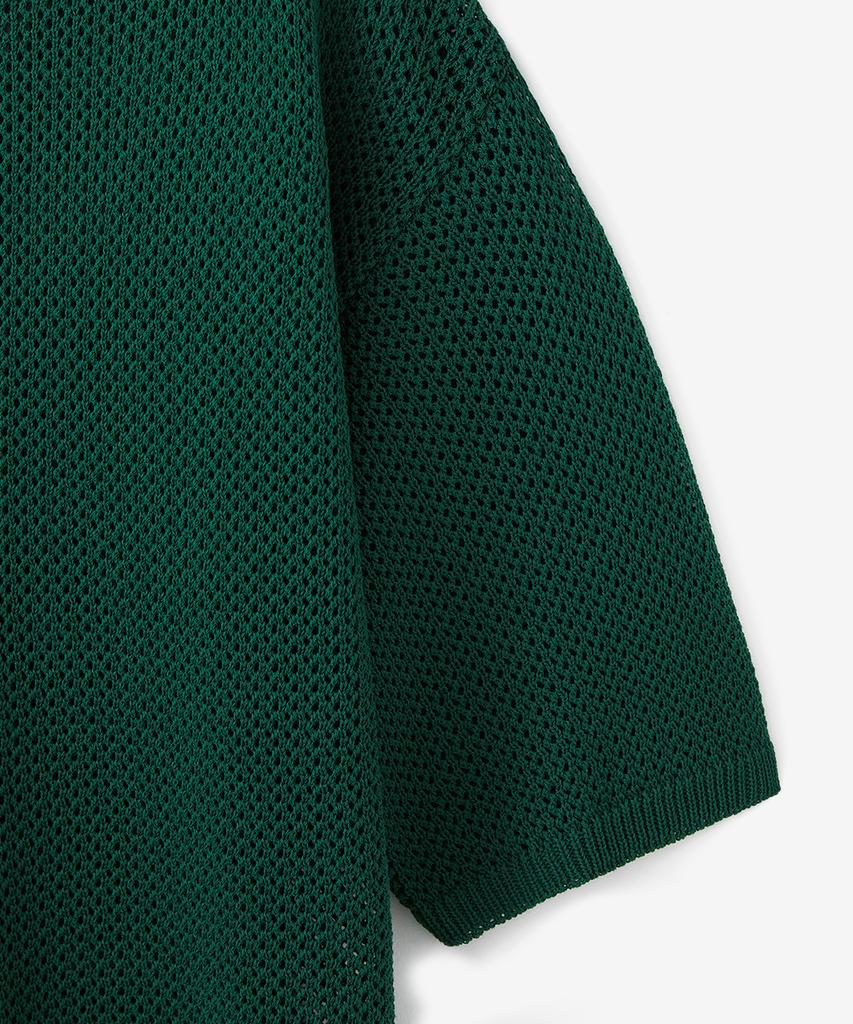BLOND9 Cotton Scallop Collar Short Sleeve Knit_Forest Green