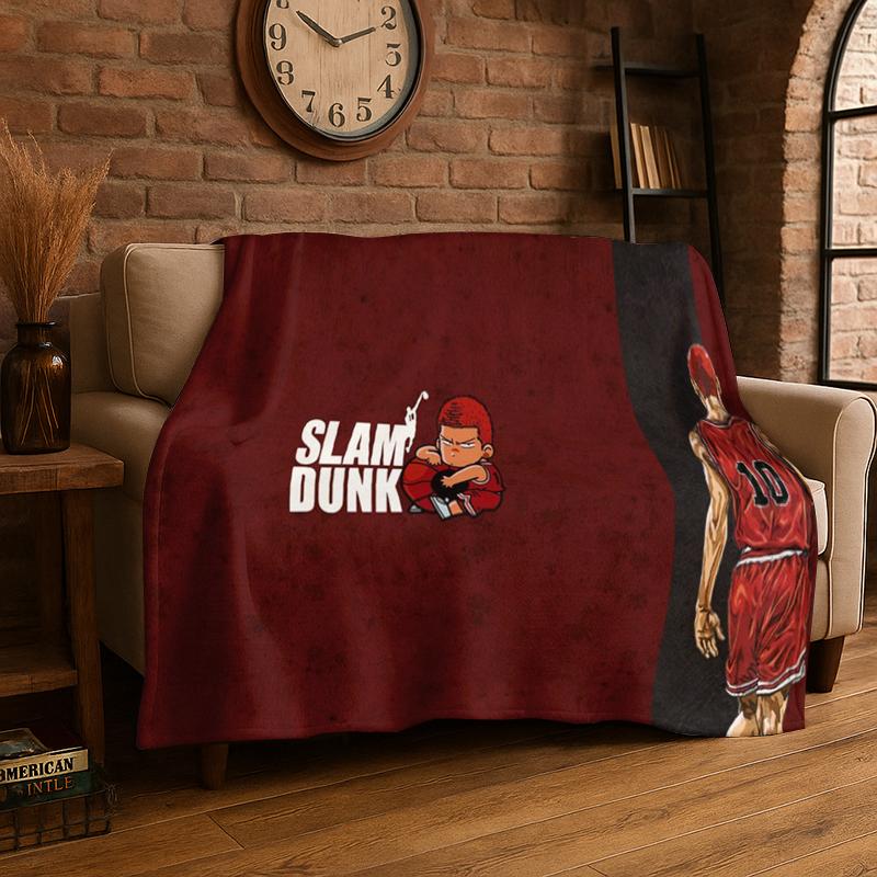 Retro Slam Dunk Basketball Anime Cartoon Flannel Blanket Soft Warm Throw Blanket for Bedroom Living Room Bed Travel Picnic Gift