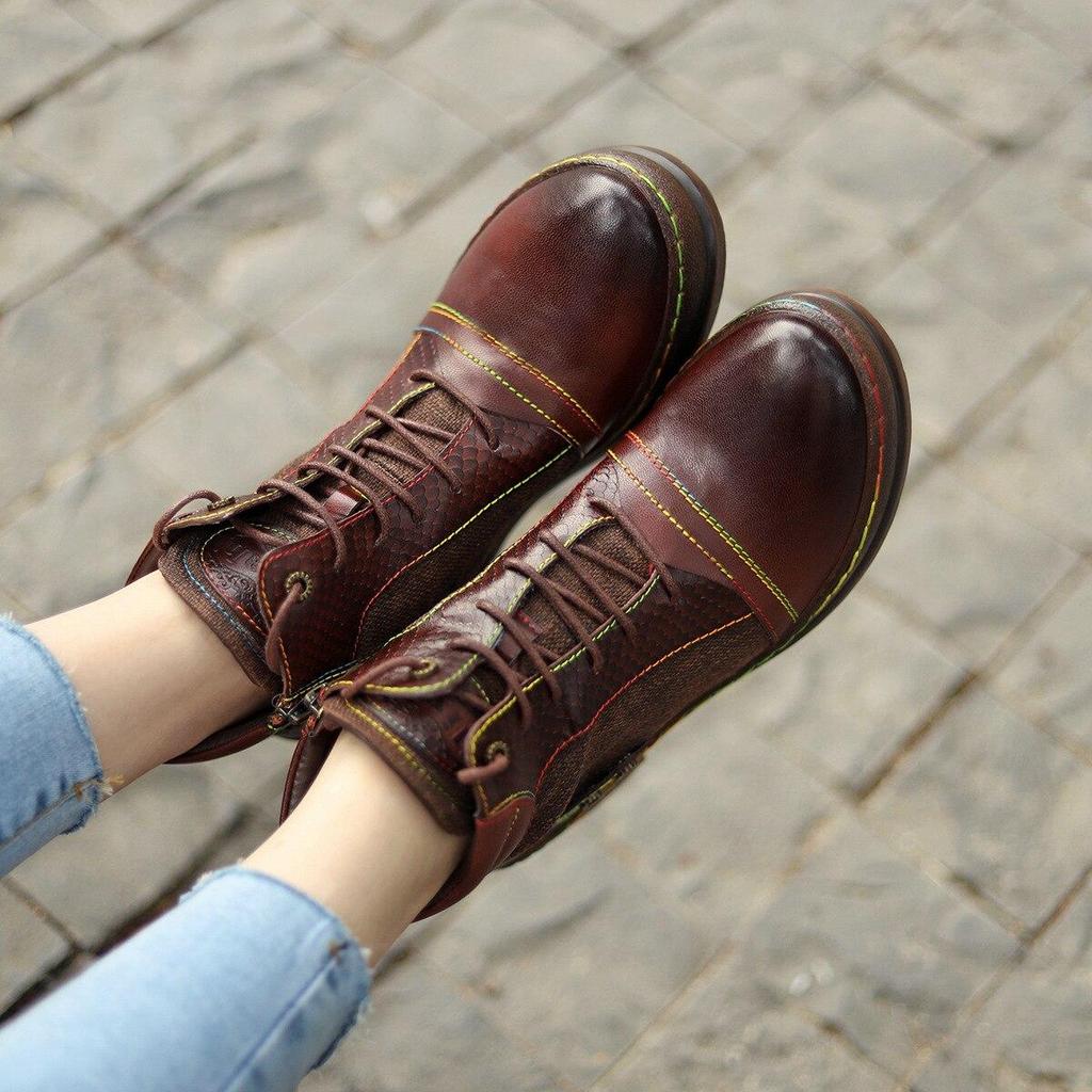 Johnature Женские туфли из натуральной кожи в стиле ретро, с застежкой-молнией и круглым носком, сшитые вручную, лаконичные ботинки на платформе разных цветов