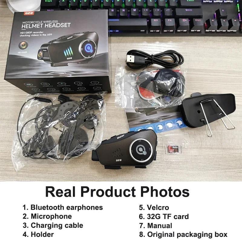 Q28 Мотоциклетный шлем Bluetooth-гарнитура и 1080P HD беспроводная камера с супер широкоугольным объективом, водонепроницаемый WiFi-видеорегистратор для вождения мотоцикла, катания на лыжах