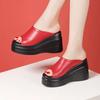 9.5cm Small Size 32-43 Comfortable Chunky Platform Shoes Genuine Leather Slippers 2025 High Heels Wedges Slides Office Model