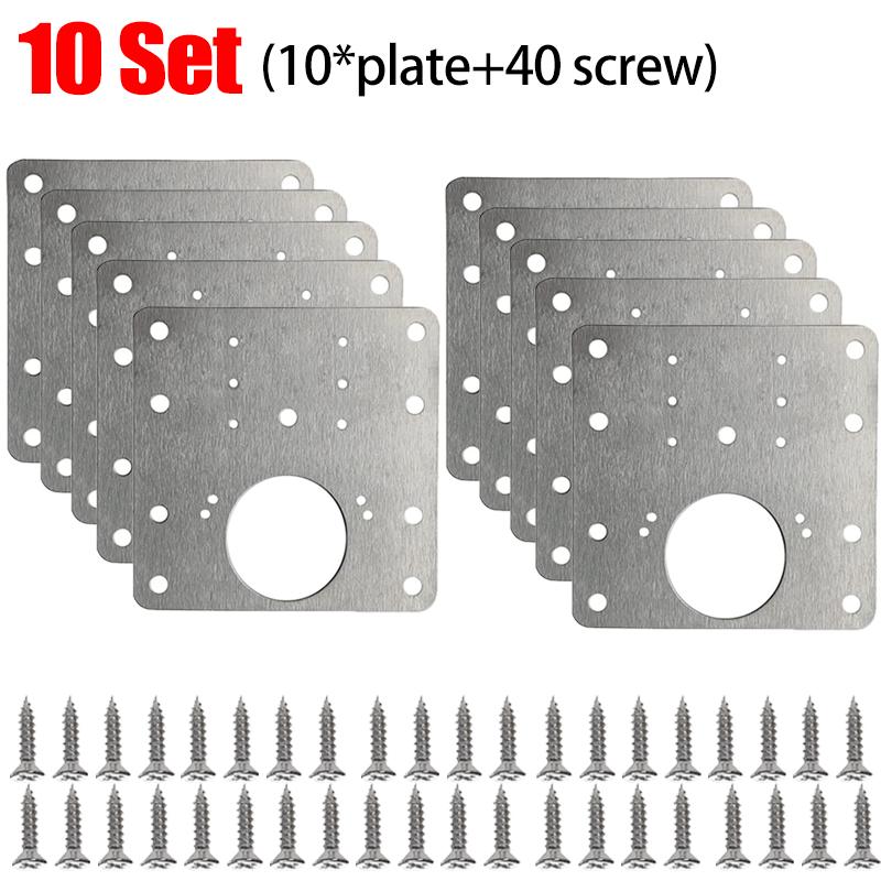 Cabinet Door Hinge Repair Plate Stainless Steel Furniture Hinge Fixing Plate Bracket Kit with Mounting Screw Hardware Tools
