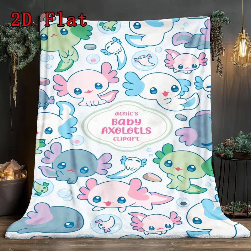 Cute Axolotls 2D Flat Pattern Flannel Blanket High quality All Seasons Warmth and Comfort Perfect for Christmas Gifts.PMT0914068
