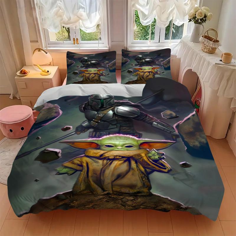 Baby Yoda Mandalorian Print 3Pcs Bedding Setduvet Cover With 2 Bedropillowcase Home Birthday Gift