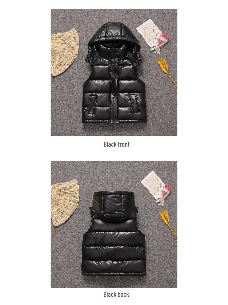 Kids' Hooded Down Cotton Vest: Thickened Sleeveless Jacket for Girls (Autumn/Winter).