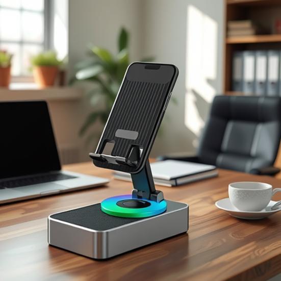 Подставка для телефона Крепление для мобильного телефона с беспроводным Bluetooth-совместимым динамиком и светодиодной базой Объемный звук Держатель для телефона для iPhone Домашнее Использование на открытом воздухе