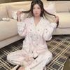 Новые island velvet пижамы женские с длинным рукавом брюки утолщенная домашняя одежда пушистый бант трикотажный комплект осень-зима